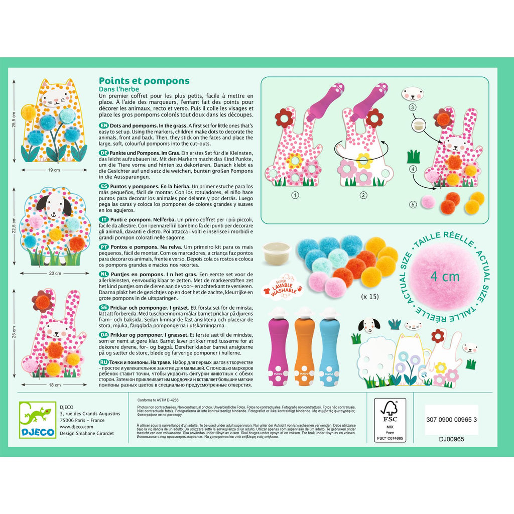 Puntjes & Pompons In het Gras van Djeco voor peuters vanaf 18 maanden, bij De Gele Flamingo