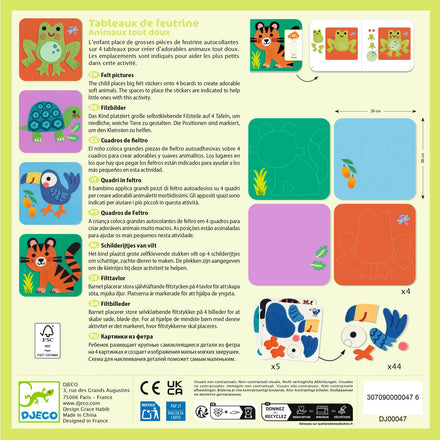 Djeco Viltborden Zachte Dieren met stickers die kleine handjes zelf vastnemen, De Gele Flamingo