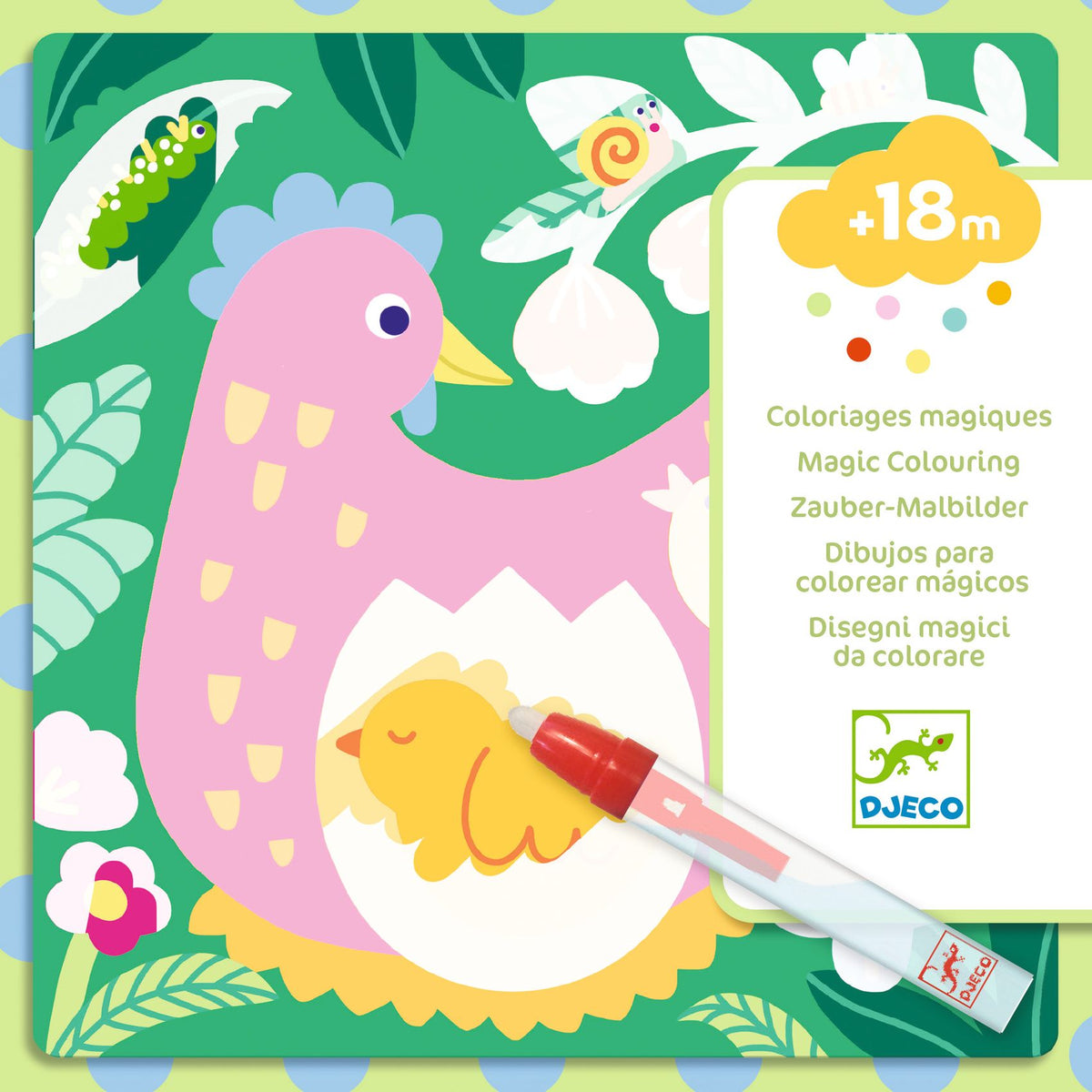 Djeco Magisch Kleuren Kiekeboe Babydieren uit de tuin bij De Gele Flamingo, met 4 kleurplaten