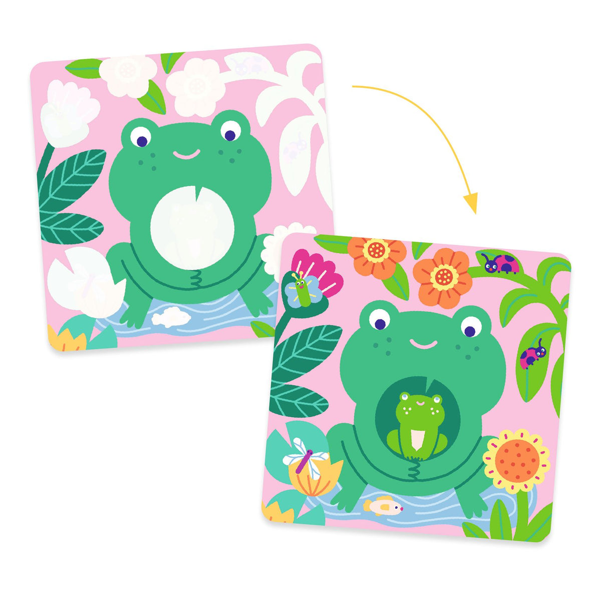 Djeco Magisch Kleuren Kiekeboe Babydieren uit de tuin bij De Gele Flamingo, met 4 kleurplaten