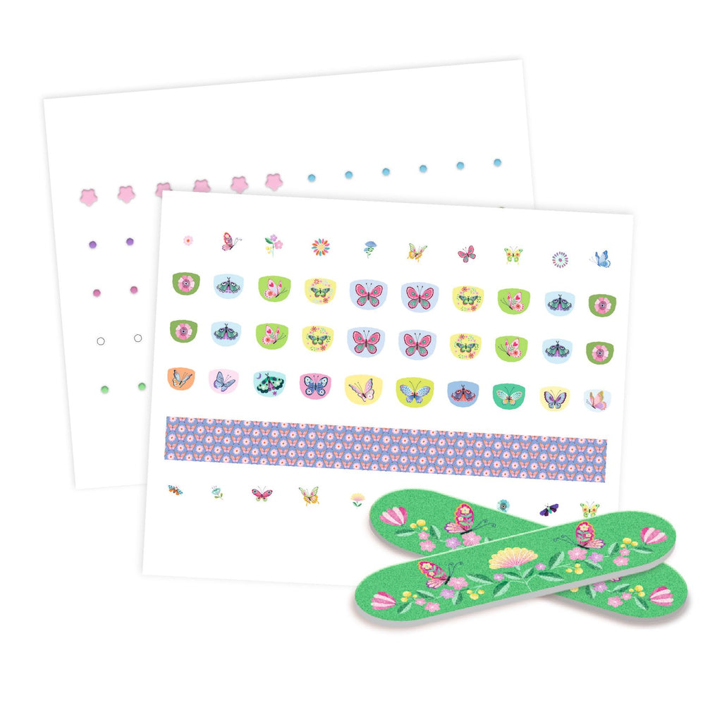 Djeco Nagelstickers Voorjaarsvlinders, waterbestendig en zonder oplosmiddel af, De Gele Flamingo