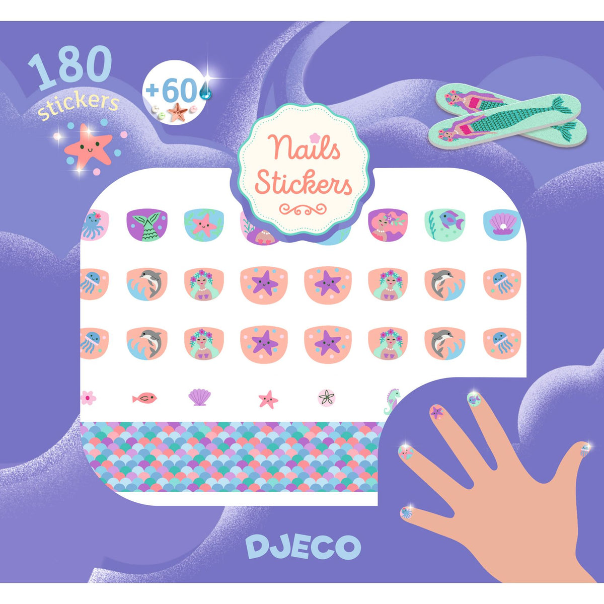 Djeco Nagelstickers Zachte Zee bij De Gele Flamingo, 90 waterbestendige nagelstickers met glitter