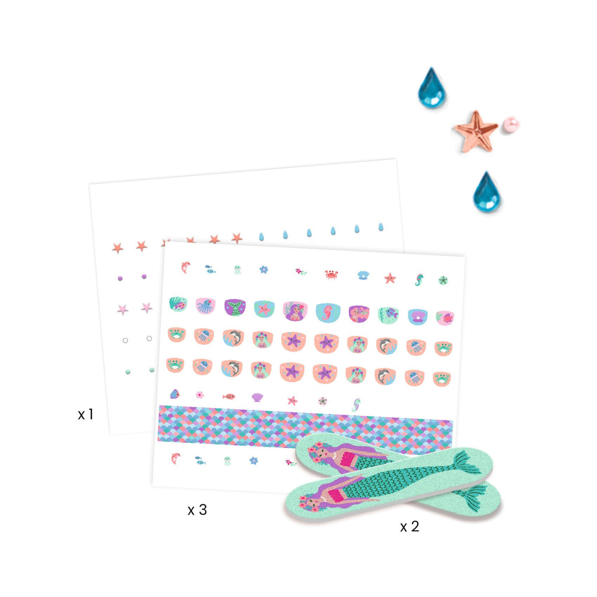 Djeco Nagelstickers Zachte Zee bij De Gele Flamingo, 90 waterbestendige nagelstickers met glitter