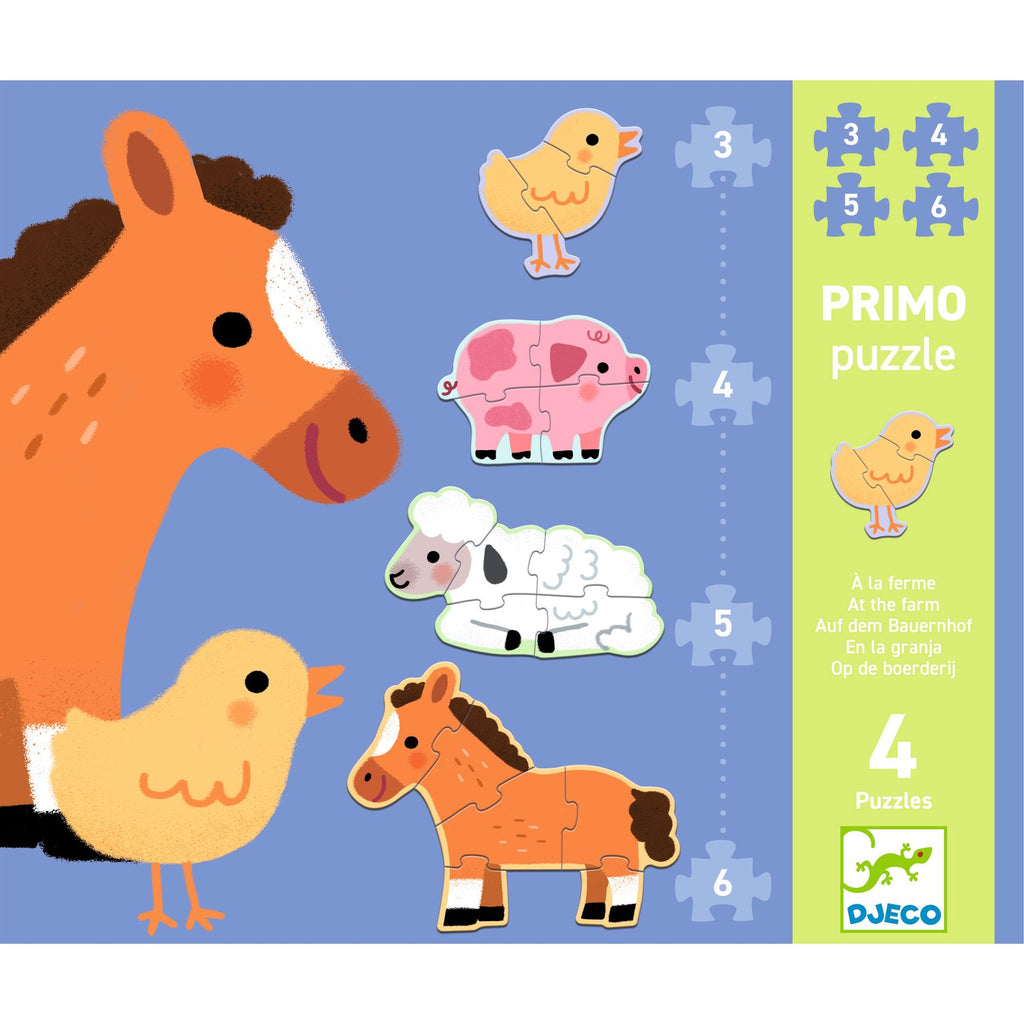 Djeco Puzzels Op de Boerderij, zelfcorrigerend en vanaf 2 jaar, bij De Gele Flamingo