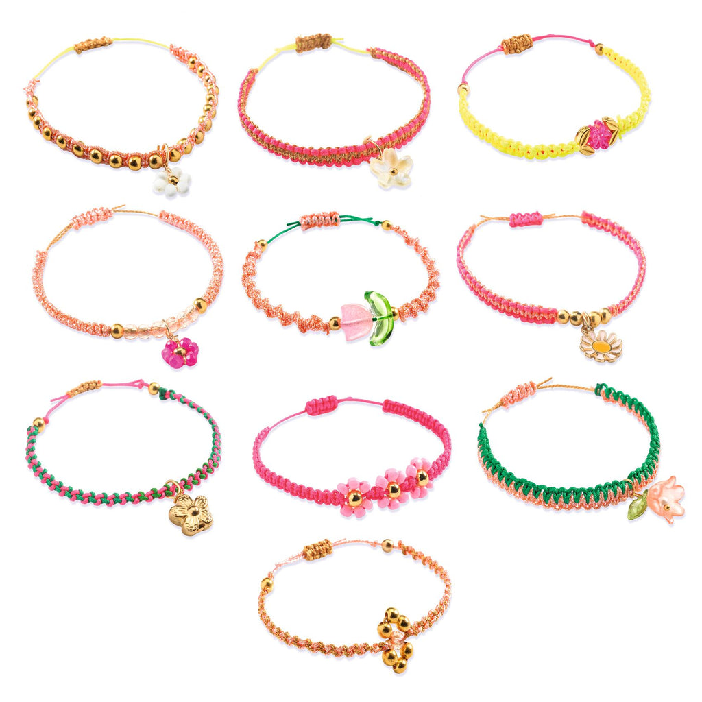 Djeco Macramé Armbanden Roze met goudkleurig draad, creatieve knutselset van De Gele Flamingo