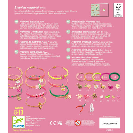 Djeco Sieradenset Macramé Armbanden Roze met stap-voor-stap instructieboekje, De Gele Flamingo