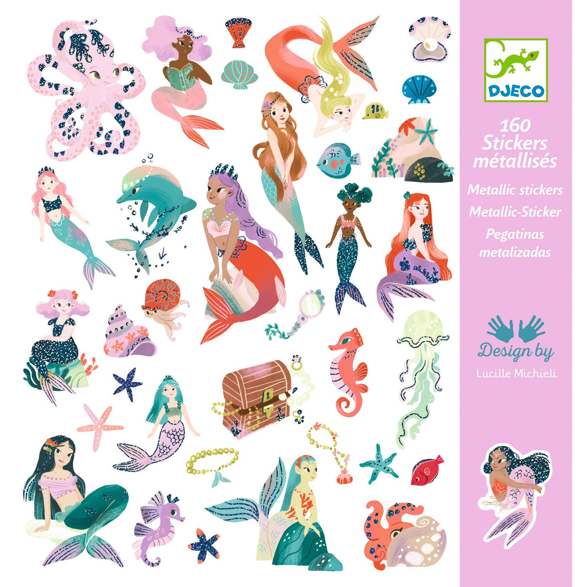 Djeco Stickerset 160 Stickers Glinsterende Zeemeerminnen bij De Gele Flamingo, met metallic glans