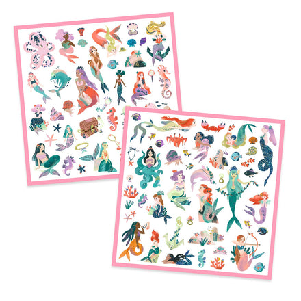 Stickerset Glinsterende Zeemeerminnen van Djeco met 2 stickervellen in duplo, De Gele Flamingo