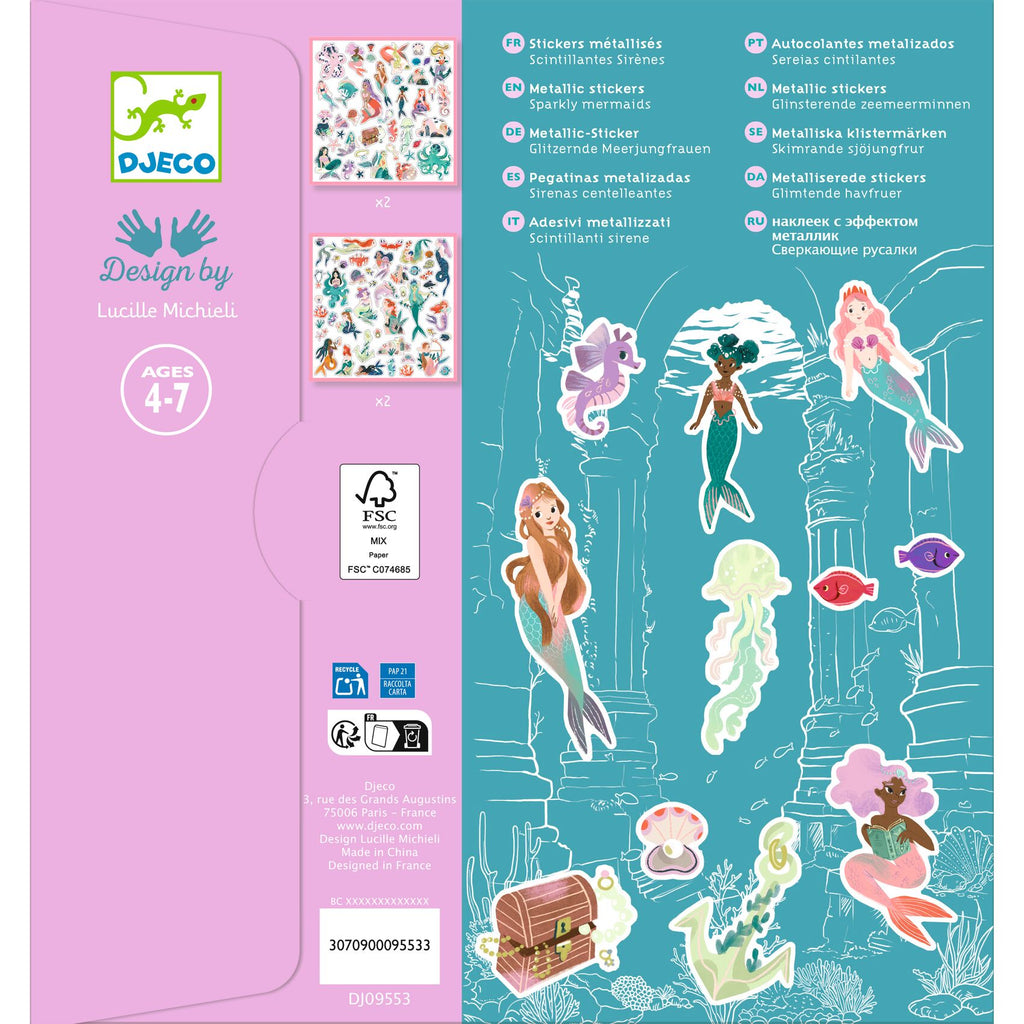 Djeco 160 papieren stickers Glinsterende Zeemeerminnen, creatief knutselen De Gele Flamingo