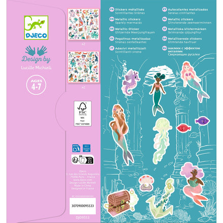 Djeco 160 papieren stickers Glinsterende Zeemeerminnen, creatief knutselen De Gele Flamingo