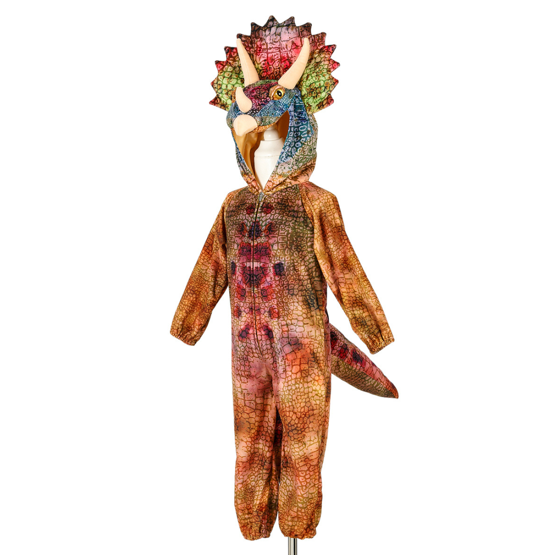 Kind verkleed als dino in het Souza Triceratops verkleedpak 5-7 jaar
