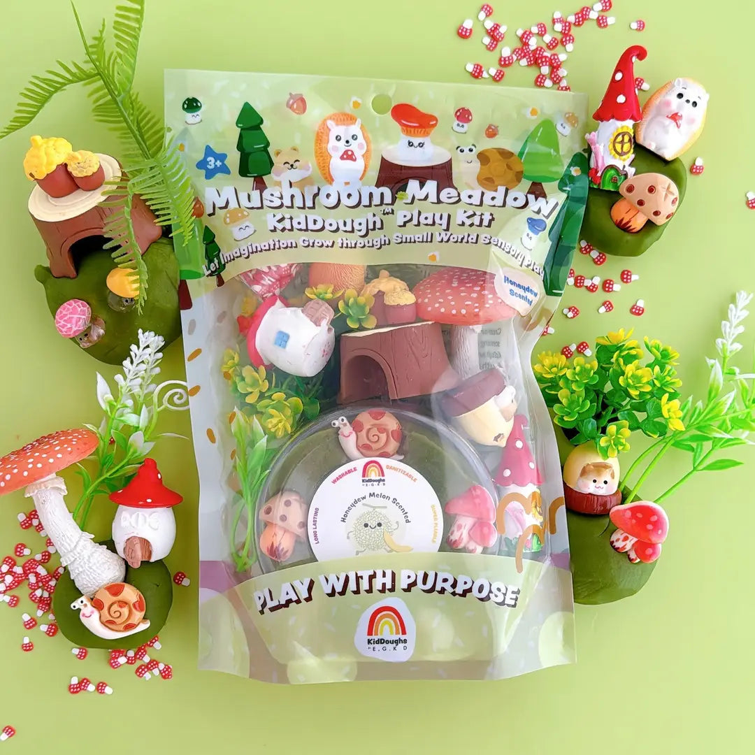 Earth Grown KidDoughs Klei Speelset Paddenstoelweide met paddenstoelhuisjes, De Gele Flamingo