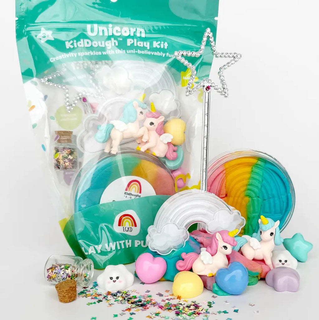 Earth Grown KidDoughs Klei Speelset Unicorn, sensorisch speelgoed dat de fijne motoriek stimuleert, De Gele Flamingo