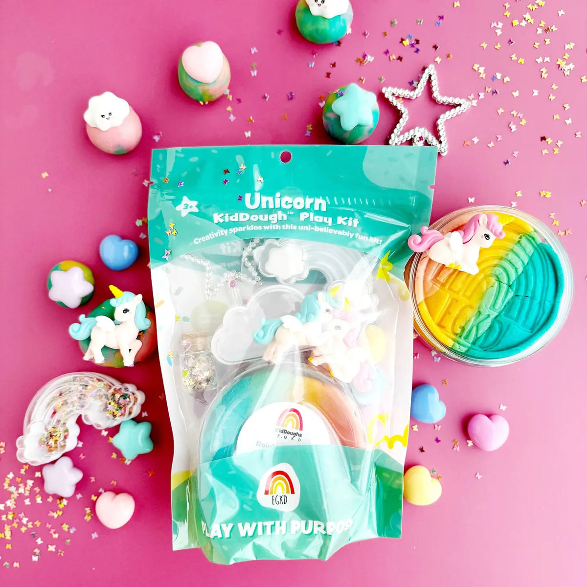 Earth Grown KidDoughs Klei Speelset Unicorn met kleurrijke speelklei en accessoires, bij De Gele Flamingo