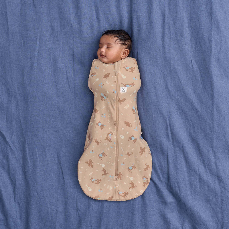 Ergopouch Cocoon Melody TOG 1.0 in biologisch katoen dat meerekt, verkrijgbaar bij De Gele Flamingo