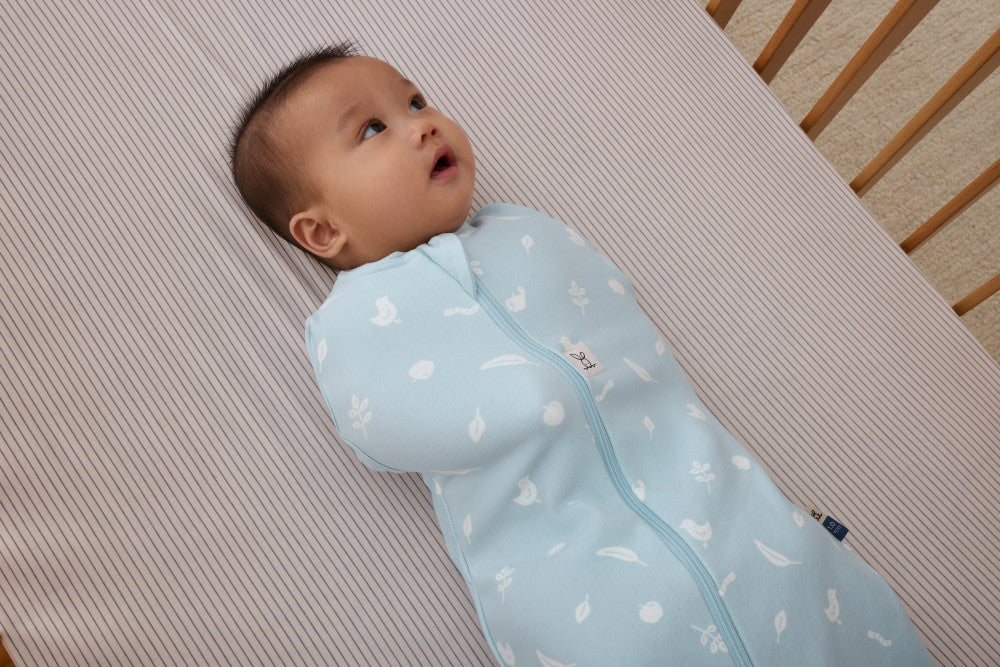 Ergopouch Cocoon Inbaker Slaapzak Ducks 3-6M met natuurlijke rek in de stof, De Gele Flamingo.