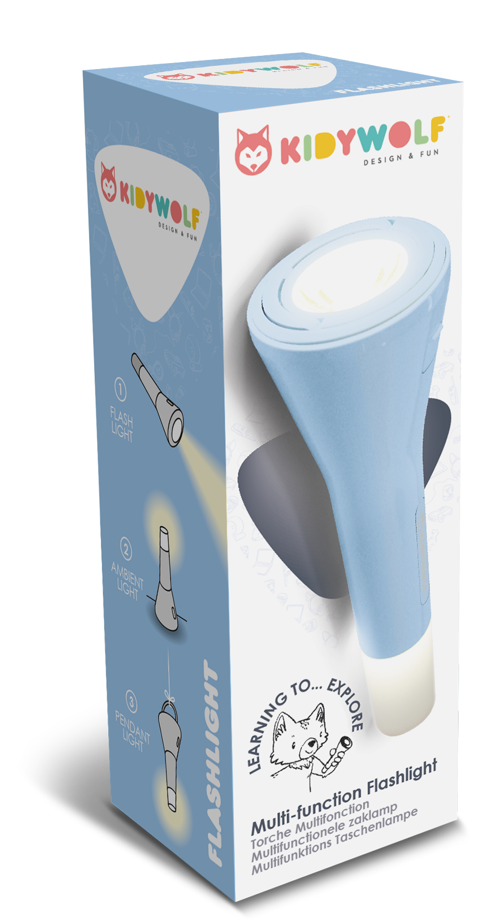 Kidywolf Kidyflashlight kinderzaklamp blauw - vooraanzicht