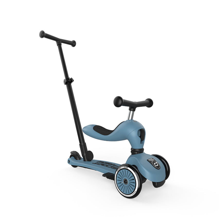 Scoot and Ride Highwaykick 1 Push & Go in Steel met afneembare duwstang