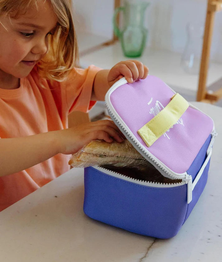 Hello Hossy Thermische Lunchtas Mini Lavendy met buitenvak voor accessoires, De Gele Flamingo.