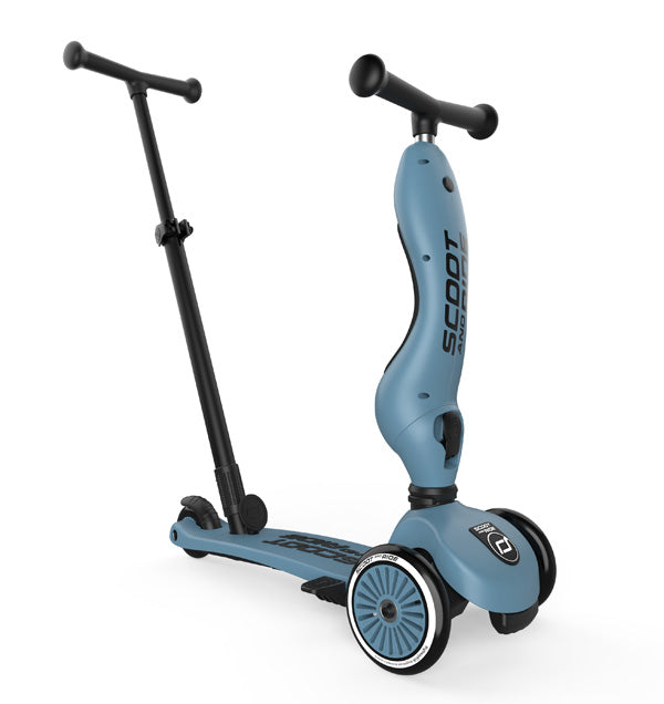 Scoot and Ride Highwaykick 1 Push & Go in Steel met afneembare duwstang