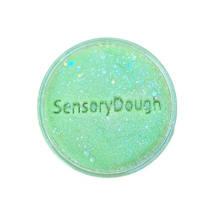 SensoryFun Sensory Dough Glitter Groen met tarwemeel en kokosolie, te koop bij De Gele Flamingo
