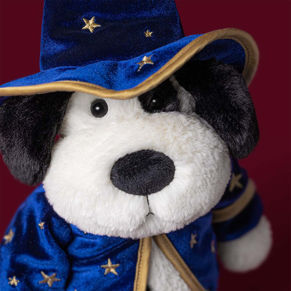 Jellycat Rufferty Puppy Wizard knuffel, hondje in tovenaarslook bij De Gele Flamingo
