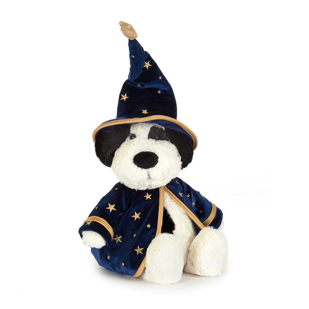 Jellycat Rufferty Puppy Wizard knuffel, hondje in tovenaarslook bij De Gele Flamingo