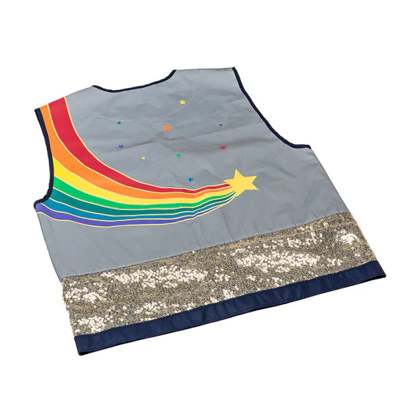 Jeune Premier Bodyglower Fluo Vest in Unicorn Gold met glanzende stof en gouden engeltjes, bij De Gele Flamingo.