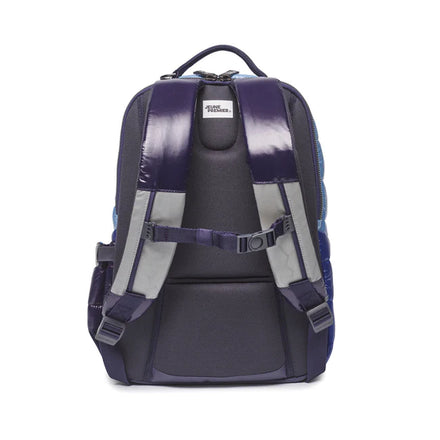 Jeune Premier New Bobbie rugzak Puffer Blue schuine ritssluiting in detail