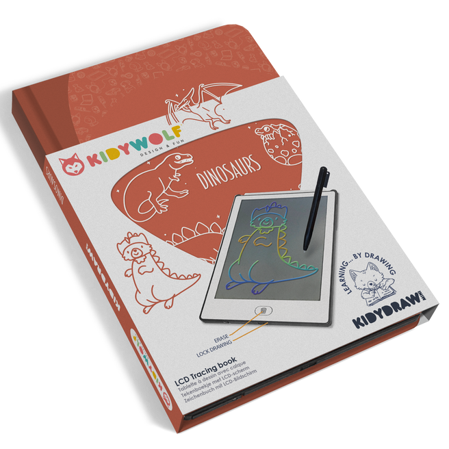 Kidywolf Kidydraw-Mini tekenbord 30 dinosaurus - vooraanzicht