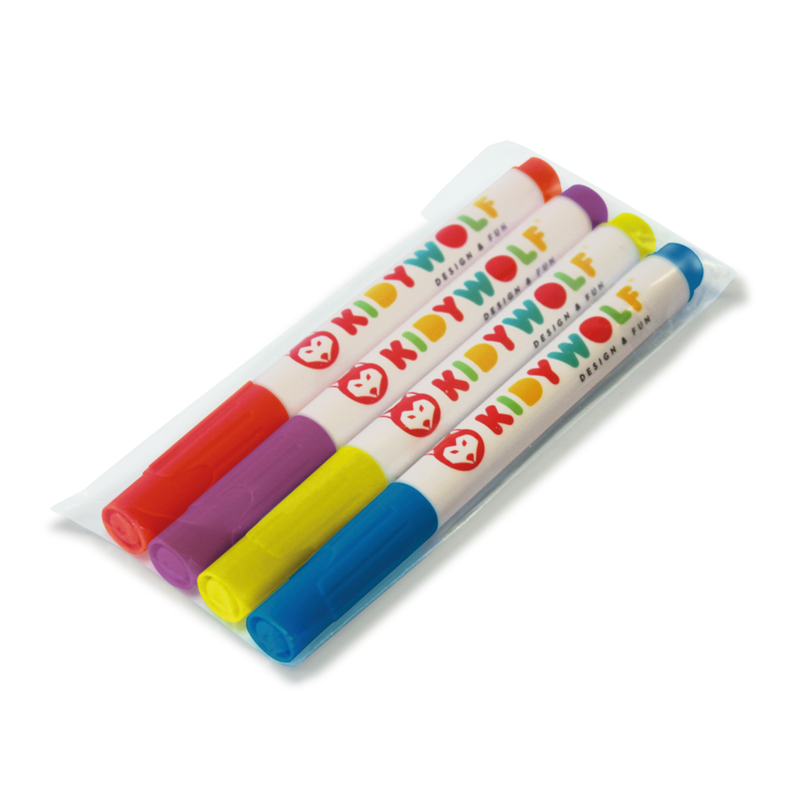 Kidywolf Kidymarkers - set van 4 fluorescerende krijtstiften in rood, magenta, cyaan en blauw