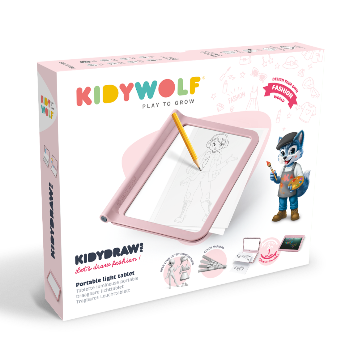 Kidywolf Kidydraw Pro lichttablet roze - vooraanzicht