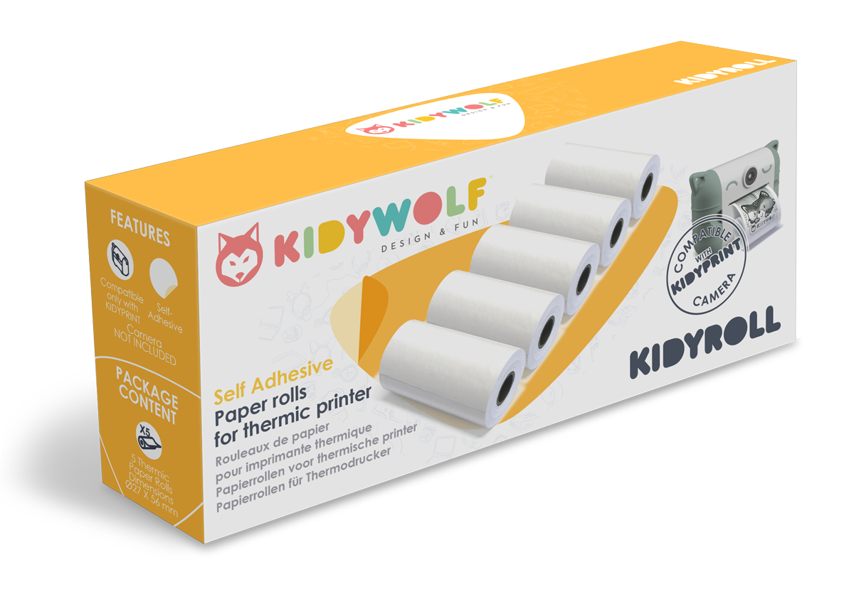 Kidywolf Kidyroll zelfklevend - verpakking met 5 sticker-printrollen voor Kidyprint