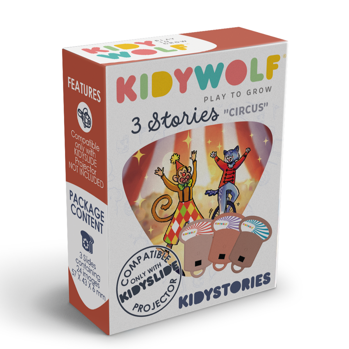 Kidywolf Kidystories Circus - verpakking met verhaalschijfjes voor Kidyslide