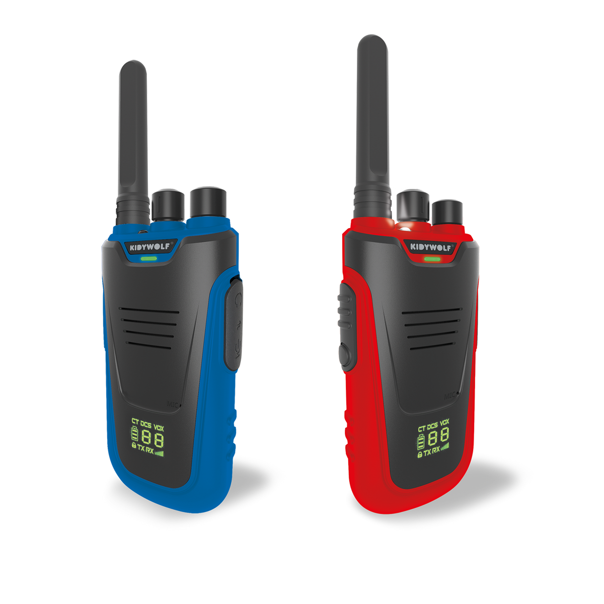 Kidywolf Kidytalk walkie talkie set blauw en rood - vooraanzicht