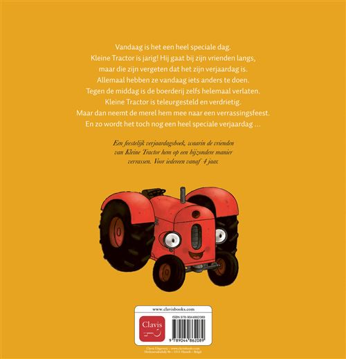 Clavis Boekje Kleine Tractor is jarig van Natalie Quintart, prentenboek bij De Gele Flamingo.