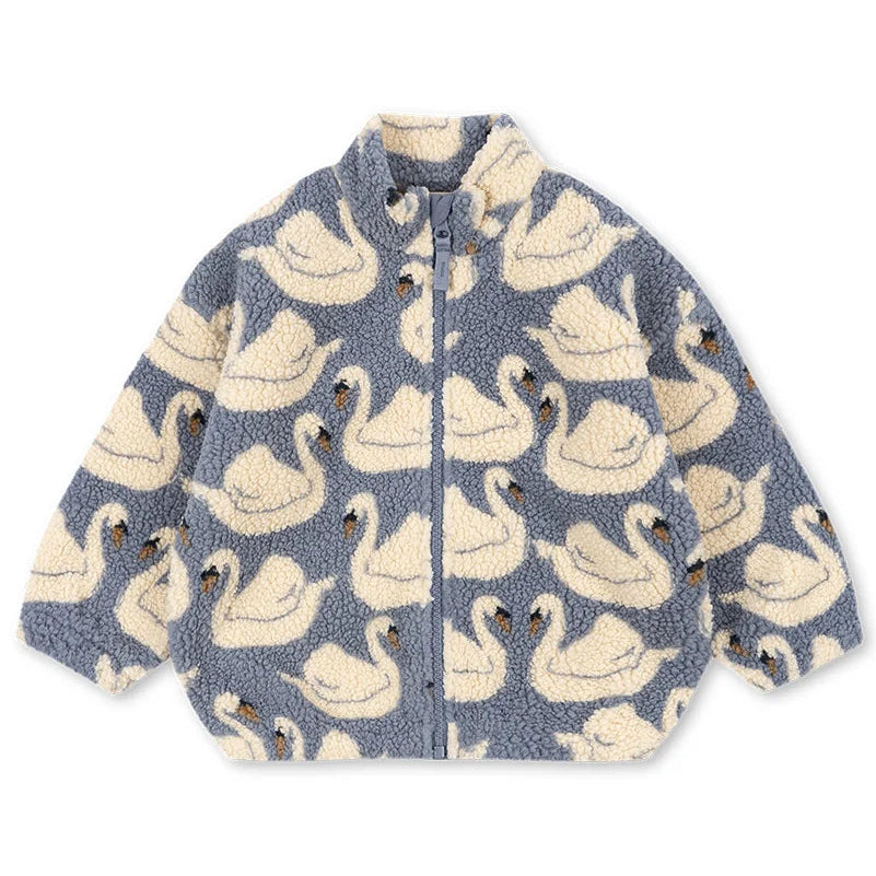 Konges Sløjd Jody Teddy Winterjas in Swan van zachte teddyfleece, bij De Gele Flamingo