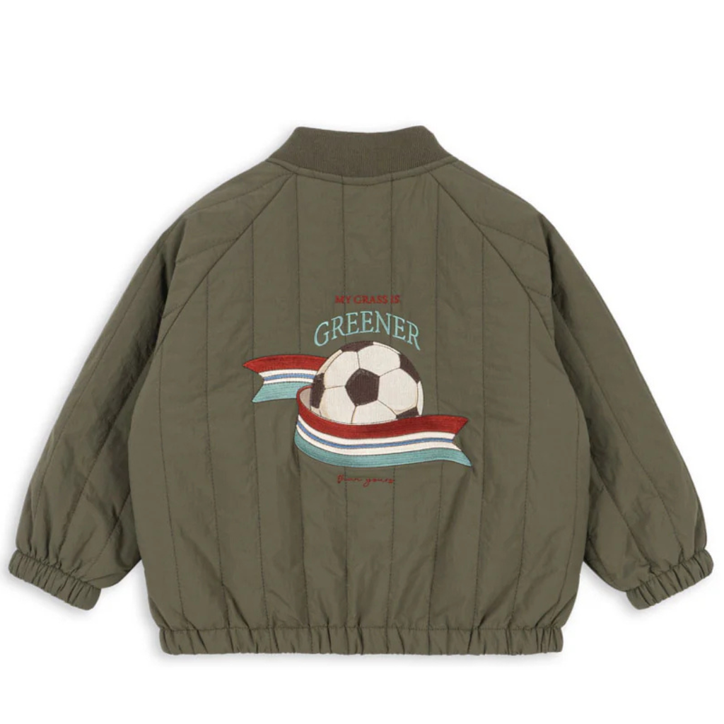 Konges Sløjd Juno Bomber Jas Kalamata in groen khaki met warme polyestervulling, bij De Gele Flamingo
