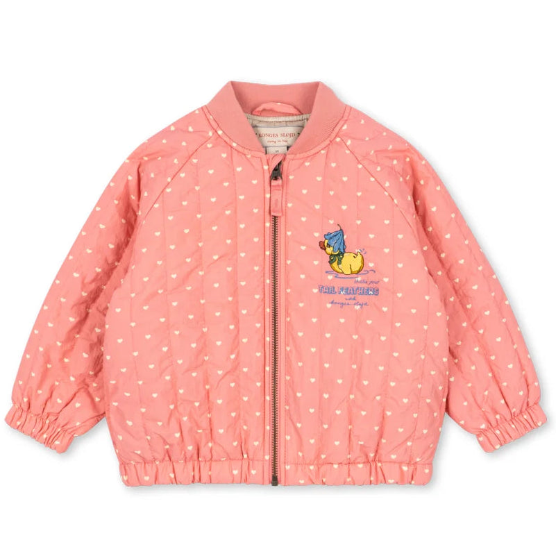 Konges Sløjd Juno Duckling Printed Bomber Jas in Coeur Feathers, lichte thermojas, bij De Gele Flamingo