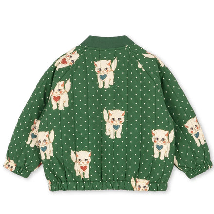 Konges Sløjd Juno Printed Bomber Jas Dot Miao Verde, gestipt met kittens, te koop bij De Gele Flamingo