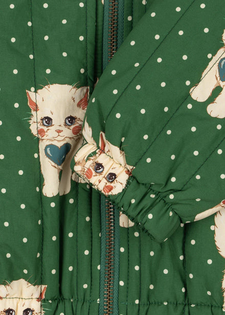Konges Sløjd Juno Printed Bomber Jas Dot Miao Verde in groen met beige, kinderjas bij De Gele Flamingo
