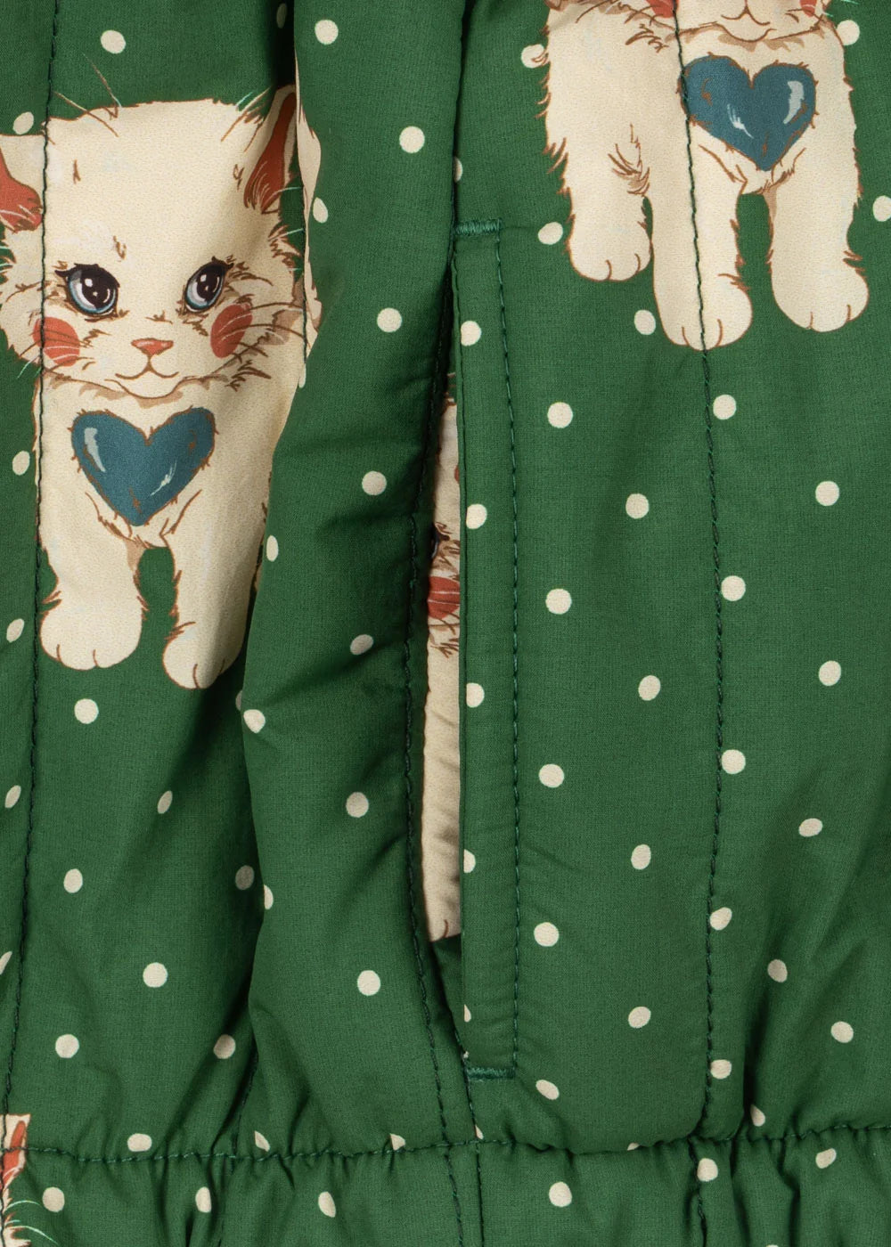 Konges Sløjd Juno Printed Bomber Jas Dot Miao Verde met warme polyester vulling, bij De Gele Flamingo