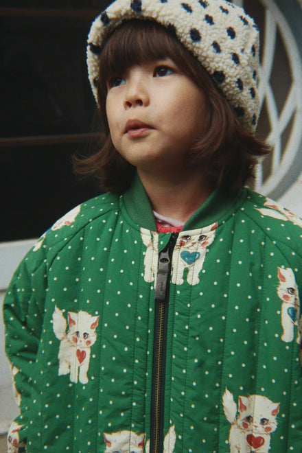 Konges Sløjd Juno Printed Bomber Jas Dot Miao Verde, lichtgewicht ontwerp, bij De Gele Flamingo