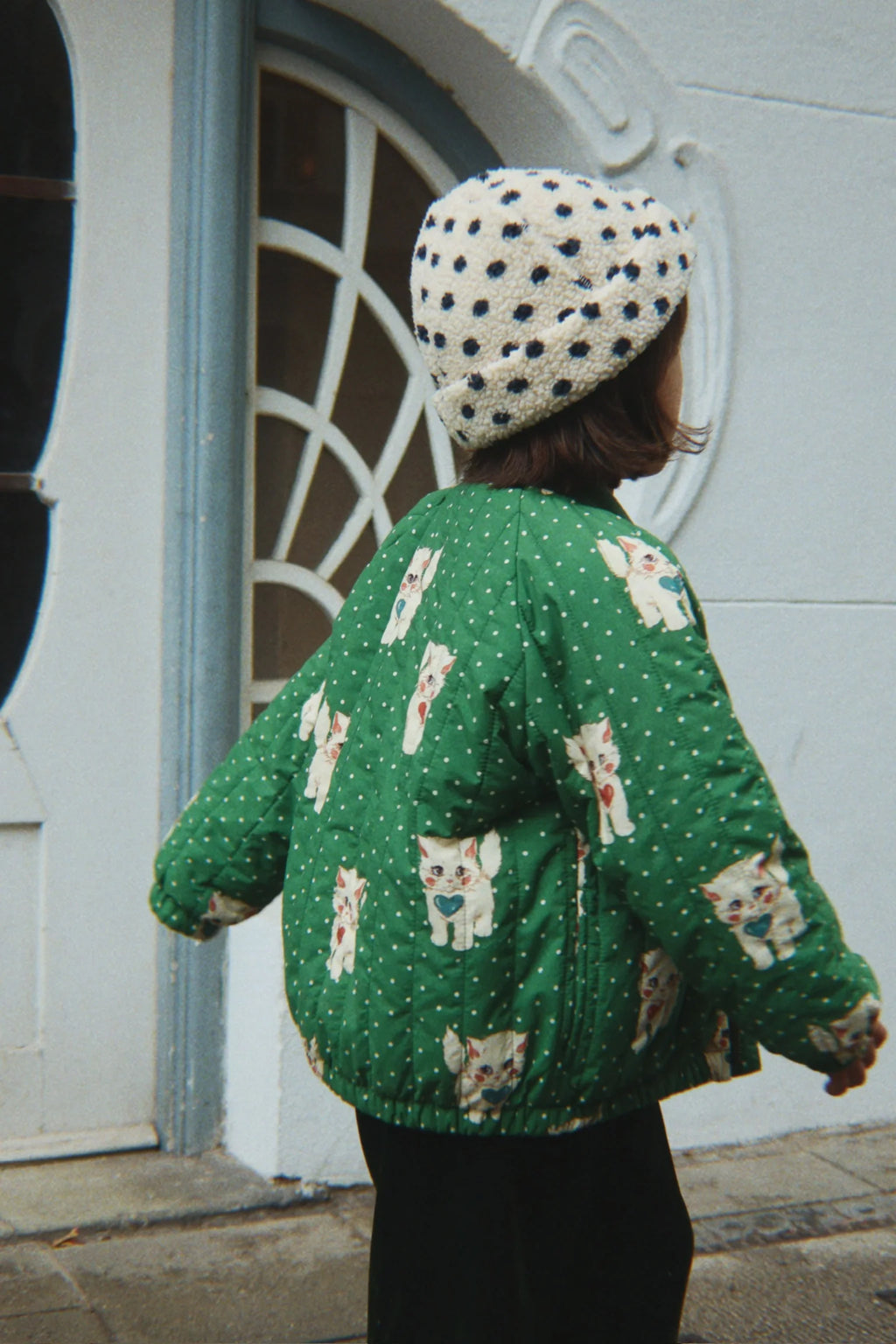Konges Sløjd Juno Printed Bomber Jas Dot Miao Verde voor het tussenseizoen, bij De Gele Flamingo