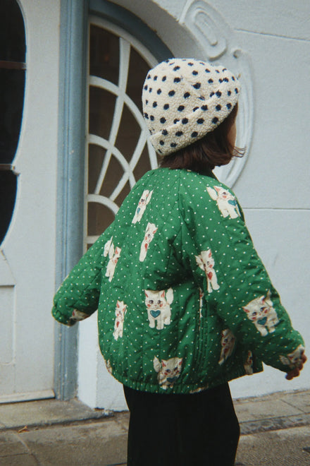 Konges Sløjd Juno Printed Bomber Jas Dot Miao Verde voor het tussenseizoen, bij De Gele Flamingo