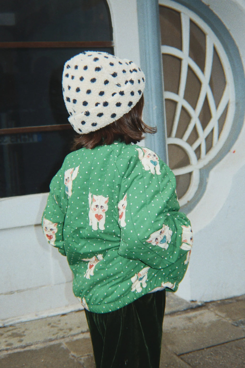Konges Sløjd Juno Printed Bomber Jas Dot Miao Verde, OEKO-TEX STANDARD 100 klasse 1, bij De Gele Flamingo