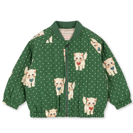 Konges Sløjd Juno Printed Bomber Jas in Dot Miao Verde, lichte thermojas voor kinderen, bij De Gele Flamingo