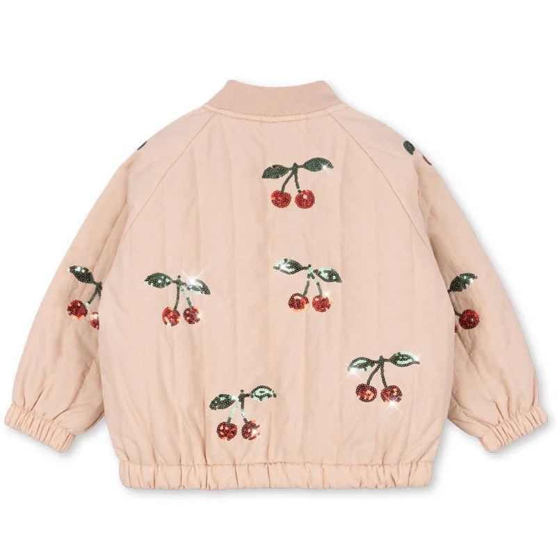 Konges Sløjd Juno Sequin Bomber Jas Cameo Rose met paillettenpatroon op de rug, bij De Gele Flamingo