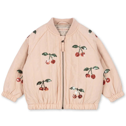 Konges Sløjd Juno Sequin Bomber Jas in Cameo Rose, lichte thermojas met kersen, bij De Gele Flamingo