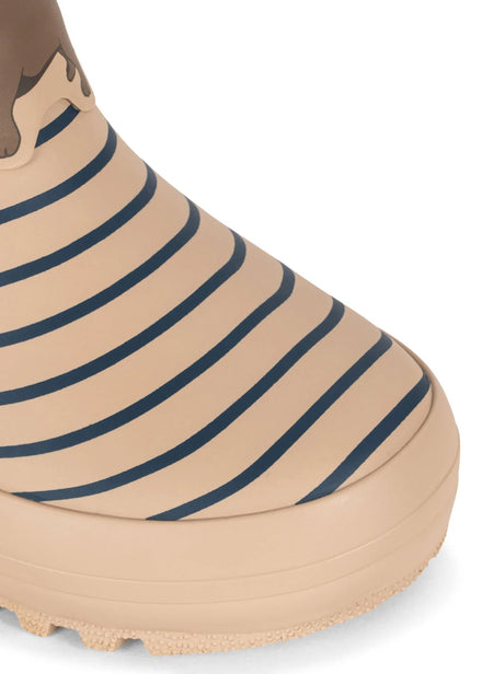 Konges Sløjd Roi Regenlaarzen Stripe La Mer met lusjes aan de achterkant om aan te trekken, bij De Gele Flamingo